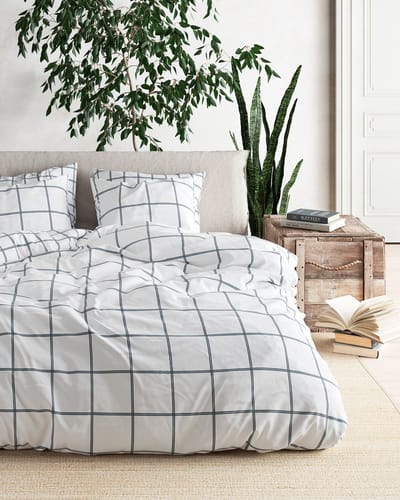 Mistral Home - DEKBEDOVERTREK - recycled katoen renforcé - 140 x 200 cm + 65 x 65 cm - eenpersoons - ruiten - zwart- Duurzaam