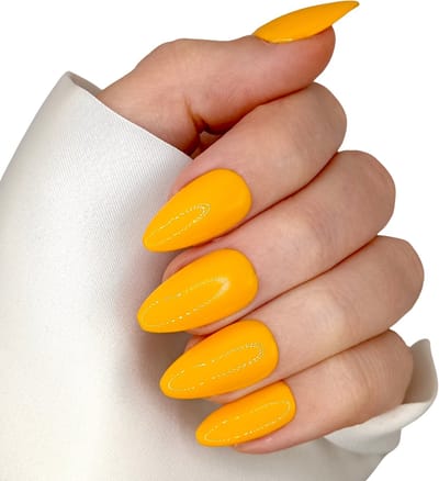SD Press on Nails - B-101 - Plaknagels - Nagelset 20 Nagels - Fel geel - Gellak - Nagellak - Kort Stiletto - Nepnagels met Lijm - Kunstnagels - Nail Art - Handmade - Valse nagels - Nagelvijl - Accessoires - Stiletto Nagels