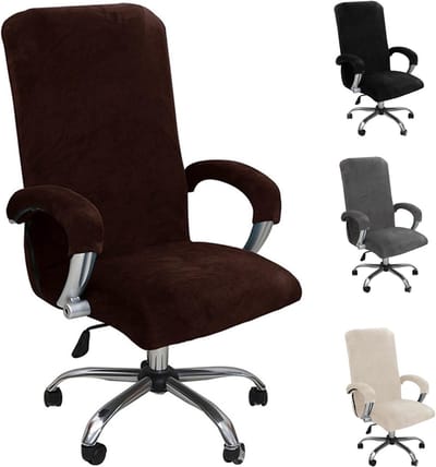 Elegante Velours Stoelhoes voor Bureau met Armleuningen - Rekbare, Afneembare en Wasbare Bescherming voor Gaming- en Kantoorstoelen (Bruin, L)
