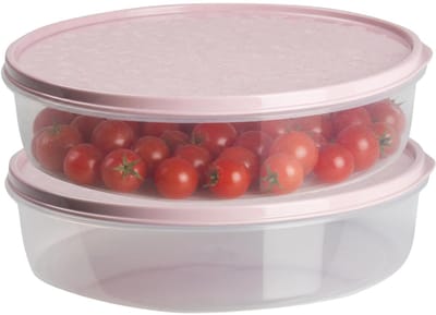 Plasticforte vershoudbakje rond - 2x stuks - 2 liter - herbruikbaar - transparant/roze - kunststof- magnetron - vriezer