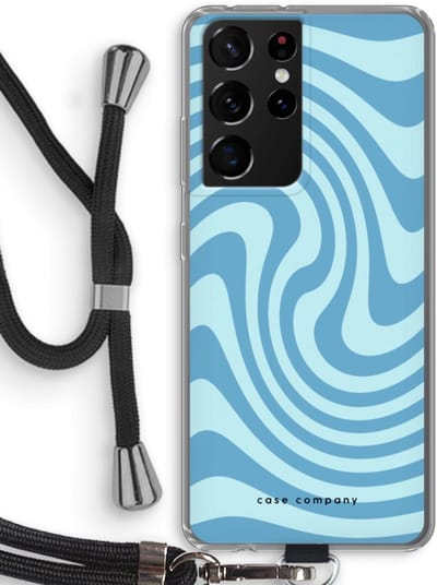 Case Company® - Hoesje met koord geschikt voor Samsung Galaxy S21 Ultra hoesje met Koord - Swirl Blauw - Telefoonhoesje met Zwart Koord - Bescherming aan alle Kanten en Over de Schermrand