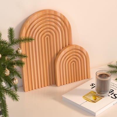 MTTproducts- Plankdecoratie Boho - Houten Wanddecoratie - Decoratie Regenboog - Set van 2 - Natuurlijke Houten Plank