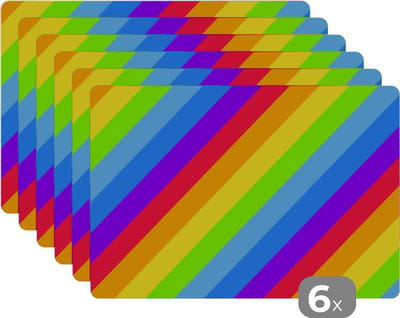 Placemat - Placemats kunststof - Regenboog - Patronen - Pride - 45x30 cm - 6 stuks - Hittebestendig - Anti-Slip - Onderlegger - Afneembaar