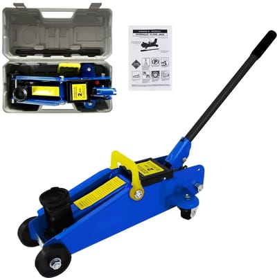 Hujtemutje - krik - autokrik - hydraulische krik - trolley krik - compacte autolift - stalen garagekrik - auto lifter - 13.5-32 cm hefhoogte - blauw