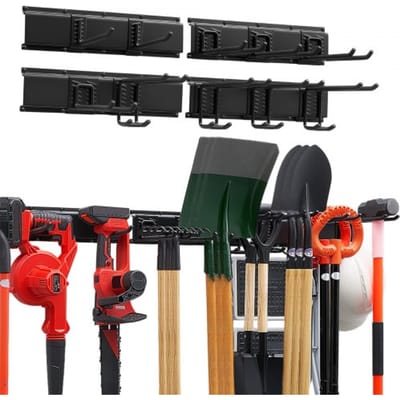 VEVOR Gereedschapshouder voor wandmontage, 1676,4 mm, draagvermogen 363 kg, voor wandmontage, koolstofstaal, 4 rails en 10 haken, inclusief schroeven en pluggen, gereedschapsorganizer voor garage, kelder en tuin.