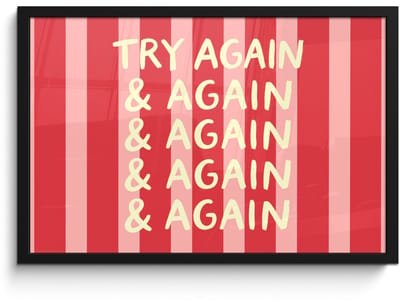 Poster in lijst - Fotolijst 60x40 cm - Posters - Strepen - Rood - Try again - Posterlijst zwart - Decoratie - Wanddecoratie woonkamer - Muurdecoratie slaapkamer