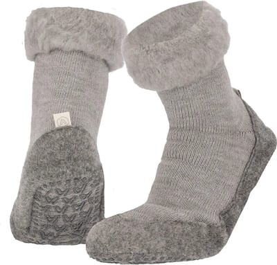 Warme slofsokken - Anti slip huissokken - Pantoffelsokken - Wollen grip sokken voor dames en heren - 44 - Grijs