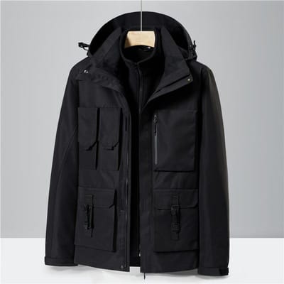 Veste Détachable Trois-en-un pour Homme et Femme Vêtements d'Extérieur Imperméables et Coupe-vent pour Camping et Alpinisme 5XL black