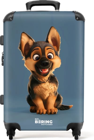 NoBoringSuitcases.com® - Kinderkoffer groot - Kindertrolley koffer - Portret van een herdershond puppy - Rolkoffer lichtgewicht - Reiskoffer met 4 wielen - Grote trolley XL - 20 kg bagage