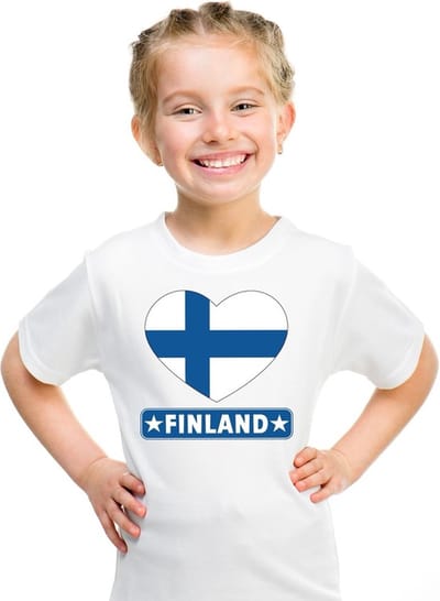 Finland Supporters t-shirt - kinderen - hartjes vlag - wit - korte mouwen - sport - kleding 110/116