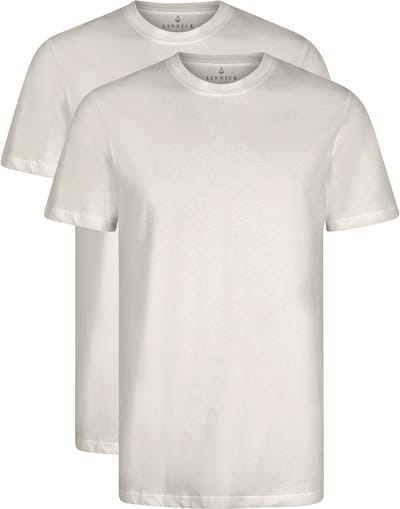 LINNICK Long Fit T-Shirt 2 Pack - Ronde Hals - Korte Mouw - T Shirt Heren - 100% Katoen - Longfit T Shirt Heren - Beige - Maat S - Set van 2