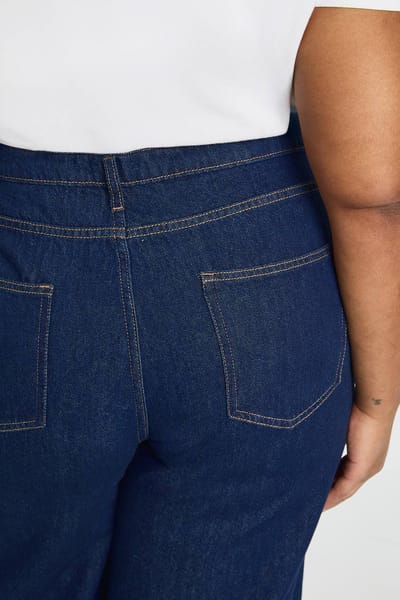 boohoo Dames Plus Basics Hoge Taille Wijde Pijpen Jeans | Indigo | Maat: 16/30L