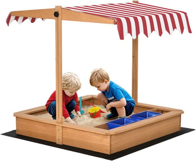Outsunny-Sandkasten-Tannenholz, Vliesboden, Polyester, Kunststoff-107,5L x 107,5B x 110H cm-Gelb