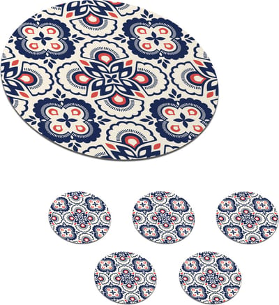 Onderzetters voor glazen - Rond - Bloemen - Retro - Design - 10x10 cm - Glasonderzetters - 6 stuks
