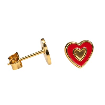 Aramat Jewels | Oorbellen | Goudkleurige hartjes oorbellen met rood emaille | | | |6mm | Staal | Kinderen, Volwassenen | Verkleurd niet