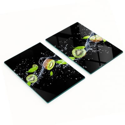Decoratieve glazen serveerplanken met kiwi- en watermotief, 2x40x52 cm