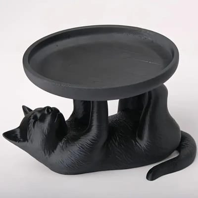 Ornement de bac à litière multifonctionnel pour chat, Décoration de rangement style chat noir soulevant, Conception de rangement à disque rond, Convient pour la décoration de dortoir, Présentoir créatif