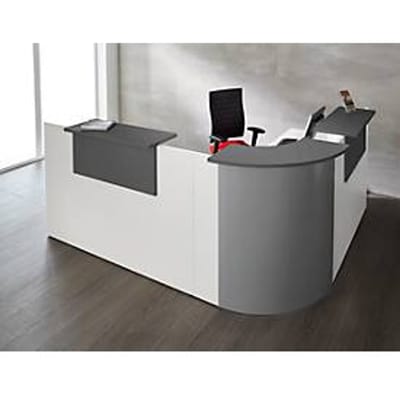 Receptiebalie Come-In - rechtebalie en 90°-hoekelement - met 3 houten bladen -B 1600 mm-  wit, zilverkleurig en grafiet