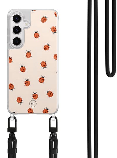 Hoesje met koord geschikt voor Samsung Galaxy S24 - Lieveheerstbeestjes - Inclusief Zwart koord - Crossbody beschermhoes - Transparant, Multi - Mooie Telefoonhoesjes