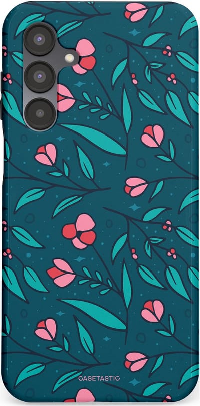 Casetastic hoesje geschikt voor Samsung Galaxy A16 - Dubbellaagse bescherming - Blauwe Groene Bloemenpracht - Fashion Case - Petrol Donkergrijs