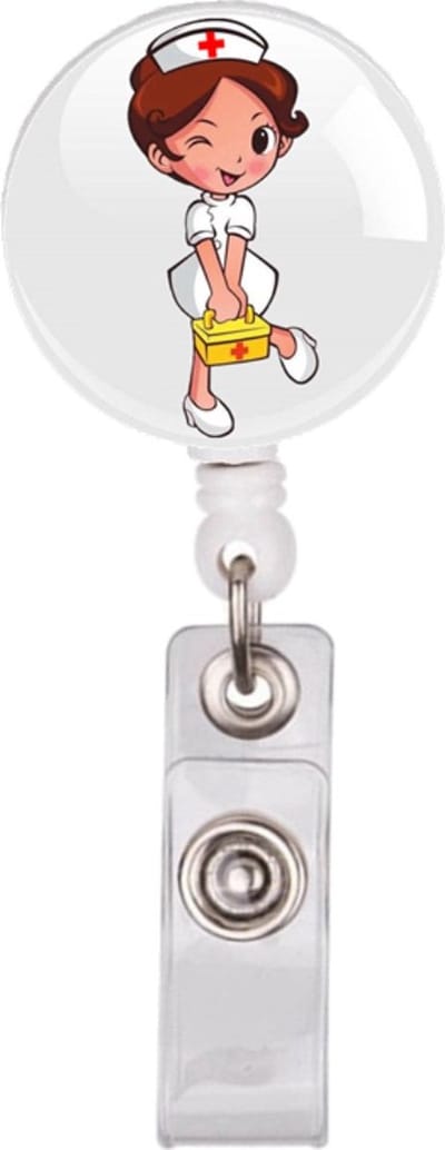 Fako Bijoux - Badgehouder - Sleutel Houder - Rolspeld - Verpleegster - Zuster - Rond - Zuster Verbanddoos - Wit