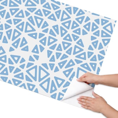 Coloray Meubel Wrap Folie - Blauw Meubelfolie - 75x150 cm - Meubel Wrap Folie Driehoekige vormen - Plakfolie Meubels - Geometrische Meubelfolie - Decoratiefolie Zelfklevend - Slaapkamer decoratie - Achtergronden en patronen