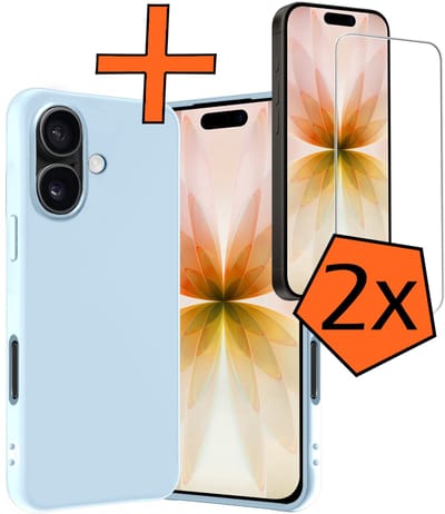 Hoes - Met 2x Screenprotector - Geschikt voor Apple iPhone 17 - Sterk & Shockproof - Back Cover - Siliconen Case - Telefoon Hoes - Lichtblauw