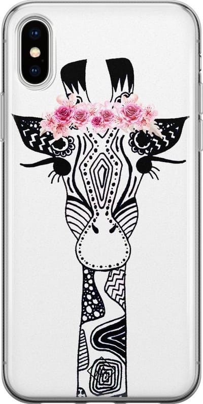 Casimoda® hoesje - Geschikt voor iPhone Xs Max - Giraffe - Siliconen/TPU telefoonhoesje - Backcover - Giraffe - Zwart