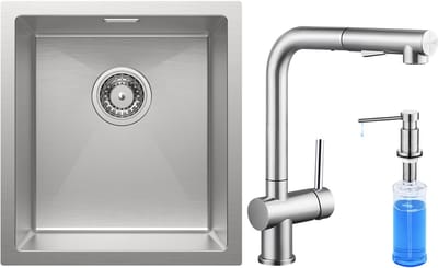 CECIPA max Spoelbak Keuken 40x44CM - Spoelbakken Keuken Met Keukenkraan met Uittrekbare Uitloop en Zeepdispenser 300ML - Wasbak Keuken - Enkele Spoelbak - Spoelbakken met afdruip - RVS