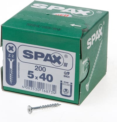 Spax Spaanplaatschroef platverzonken kop verzinkt pozidriv deeldraad 5.0x40mm (per 200 stuks)