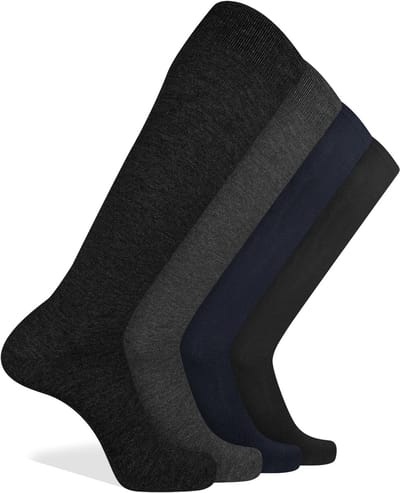 Pierre Cardin Heren Katoenen Kniekousen 4 Paar - Comfort Sokken met Naadloze Teen & Zachte Boord - Duurzamere Keuze - Zwart/Blauw/Antraciet Mix - 39/42