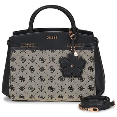 GUESS handtas schoudertas Melinda Logo Tri Compartment Satchel Black Logo zwart