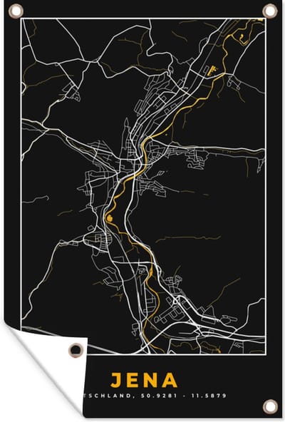 Muurdecoratie Goud – Duitsland – Plattegrond – Gold – Stadskaart – Kaart – Jena - 120x180 cm - Tuinposter - Tuindoek