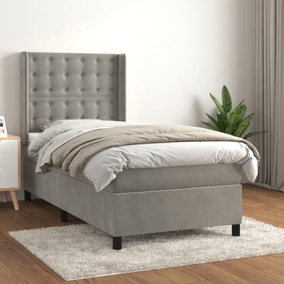 vidaXL - Boxspring - met - matras - fluweel - lichtgrijs - 100x200 - cm