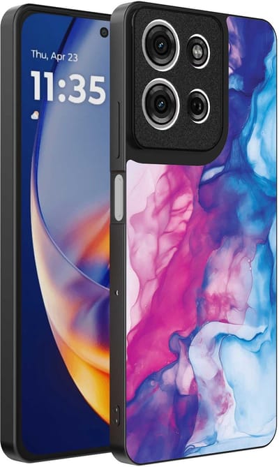 Geschikt voor Motorola Edge 50 Neo Telefoonhoesje met Roze Blauw Marmer Opdruk - TPU Backcover Case Rose Blue Marble Design - Smartphonica geschikt voor Motorola Edge 50 Neo
