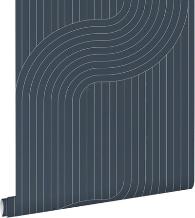 ESTAhome behang grafische lijnen donkerblauw - 50 x 900 cm - 139923