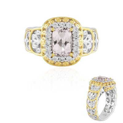 Cavill - Elegante ring 925 Sterling Zilver met Palladium - Braziliaanse Morganiet 1,17 ct en Cambodjaanse Zirkoon - Antiek geslepen
