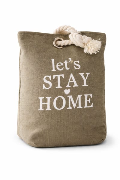 Deurstopper Canvas 20x10x20 cm – Grijs met Tekst – Decoratieve Deurstop met Touwhandvat – Landelijke & Gezellige Sfeer