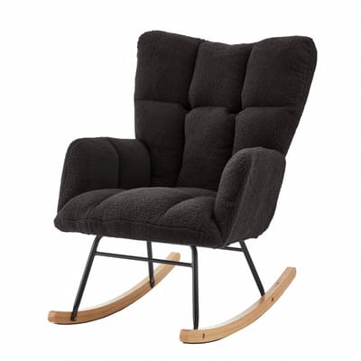 Schommelstoel - Relaxstoel - Scandinavische Stoel-Moderne Schommelstoel – Zachte Stof –Houten Poten – Metalen Frame - Stabiel - Woonkamer - 69x89x101 cm- 1 Stuk-Donkergrijs