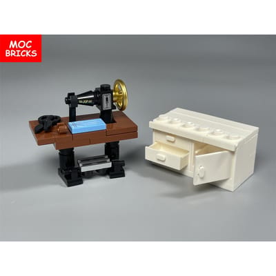 MOC Stenen Huis Mini Retro Meubels Kookruimte Gereedschap Naaimachine Woonaccessoires Doe-het-zelf Bouwstenen Kinderspeelgoed beige