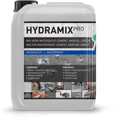 Cementmix Additief - 100% Cement waterdicht maken van Chape, Dekvloer, Stuc - Waterdichte mortel voor Voegen van Badkamer, Terras, Gevel - Permanente werking - Hydramix Pro 2.5L