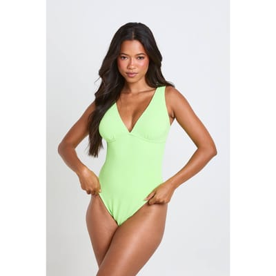 boohoo Dames Gestructureerd Badpak Met Diepe V-hals | Lime | Maat: 6