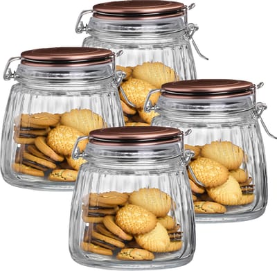 Urban Living Weckpot/inmaakpot - 4x - 1L - glas - beugelsluiting - koperen deksel