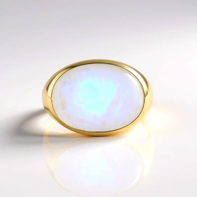 Cavill - Zilveren Ring Verguld 925 Sterling - Blauwe Maansteen 11,7 ct Ovaal Cabochon - Comfortabel Elegant - India Edelsteen Ring Dames