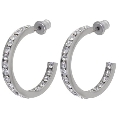 Behave Dames oorringen met glas kristal steentjes – zilverkleur – rond 2.5 cm