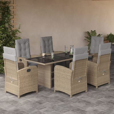 vidaXL - 7-delige - Tuinset - met - kussens - poly - rattan - beige