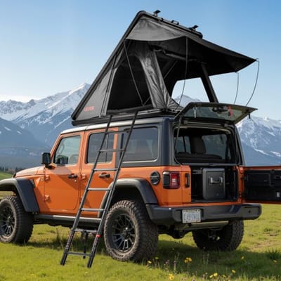 VEVOR Daktent Hard Shell, 2-3 Persoons Aluminium Daktent Hardshell met Tri-Color LED Licht & Dik Mattres, Waterdicht Winddicht Overland Kachet Dakkluizendrager Geschikt voor Jeep SUV Pickup