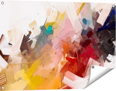 Gards Tuinposter Abstracte Kunst - Kleurrijke Olieverf - 90x60 cm - Tuindoek - Tuindecoratie - Wanddecoratie buiten - Tuinschilderij
