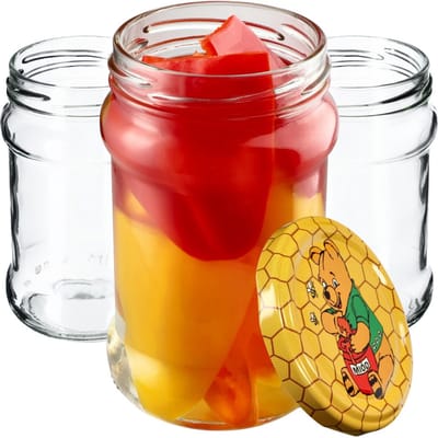 KADAX Kleine inmaakpotten, 315 ml, diameter 66 mm, potten voor honing, jampotten met deksel, luchtdichte, ronde potten (10 stuks, Winnie de Poeh)