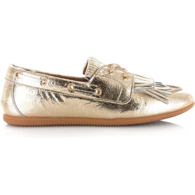 DWRS Label Dwrs latty fringes crackled champagne mocassins dames